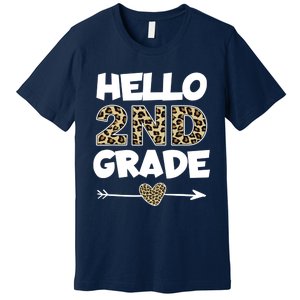 Hello 2nd Grade Leopard Print Second Grade Teacher Kids Gift Premium T-Shirt