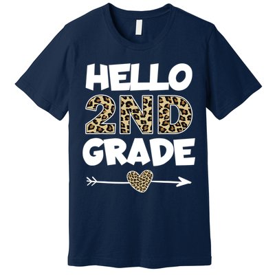 Hello 2nd Grade Leopard Print Second Grade Teacher Kids Gift Premium T-Shirt