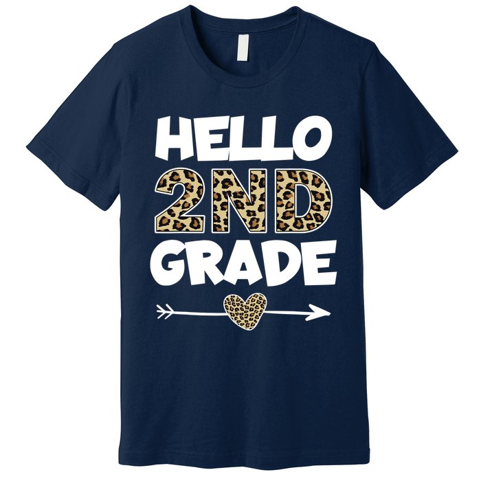 Hello 2nd Grade Leopard Print Second Grade Teacher Kids Gift Premium T-Shirt