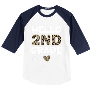 Hello 2nd Grade Leopard Print Second Grade Teacher Kids Gift Baseball Sleeve Shirt