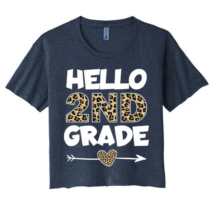Hello 2nd Grade Leopard Print Second Grade Teacher Kids Gift Women's Crop Top Tee