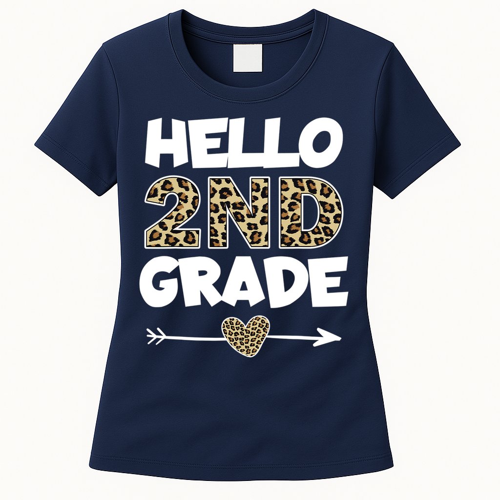 Hello 2nd Grade Leopard Print Second Grade Teacher Kids Gift Womens T-Shirt