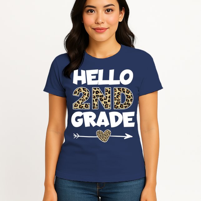 Hello 2nd Grade Leopard Print Second Grade Teacher Kids Gift Womens T-Shirt