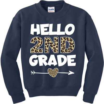 Hello 2nd Grade Leopard Print Second Grade Teacher Kids Gift Kids Sweatshirt