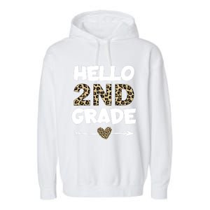 Hello 2nd Grade Leopard Print Second Grade Teacher Kids Gift Garment-Dyed Fleece Hoodie