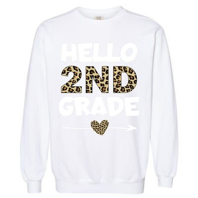Hello 2nd Grade Leopard Print Second Grade Teacher Kids Gift Garment-Dyed Sweatshirt