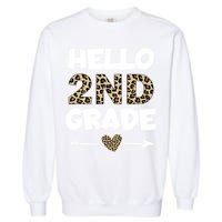 Hello 2nd Grade Leopard Print Second Grade Teacher Kids Gift Garment-Dyed Sweatshirt