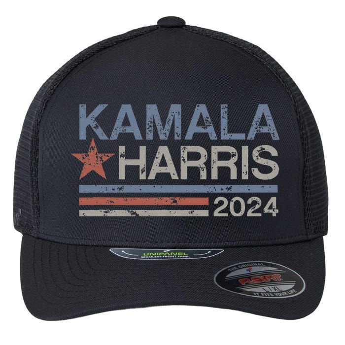 Harris 2024 Grunge Retro Stripes Vintage Kamala Harris 2024 Flexfit Unipanel Trucker Cap