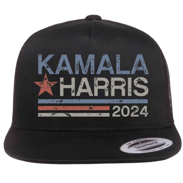 Harris 2024 Grunge Retro Stripes Vintage Kamala Harris 2024 Flat Bill Trucker Hat