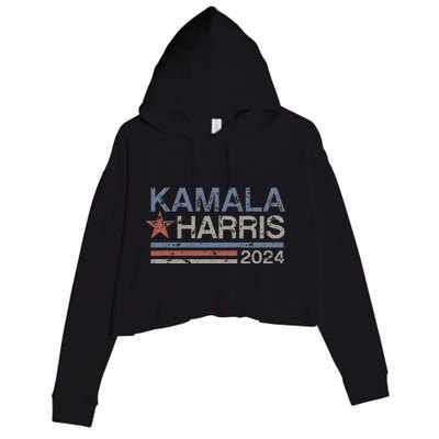 Harris 2024 Grunge Retro Stripes Vintage Kamala Harris 2024 Crop Fleece Hoodie