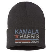 Harris 2024 Grunge Retro Stripes Vintage Kamala Harris 2024 Sustainable Knit Beanie