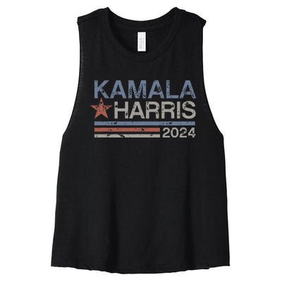 Harris 2024 Grunge Retro Stripes Vintage Kamala Harris 2024 Women's Racerback Cropped Tank