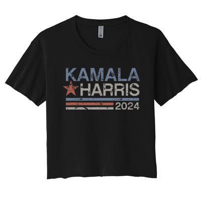 Harris 2024 Grunge Retro Stripes Vintage Kamala Harris 2024 Women's Crop Top Tee