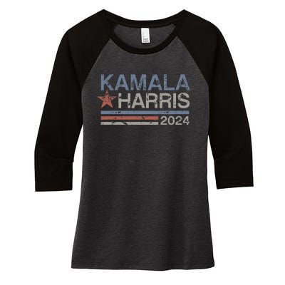 Harris 2024 Grunge Retro Stripes Vintage Kamala Harris 2024 Women's Tri-Blend 3/4-Sleeve Raglan Shirt