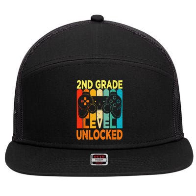 Hello 2nd Grade Level Unlocked Video Game Back To School 7 Panel Mesh Trucker Snapback Hat