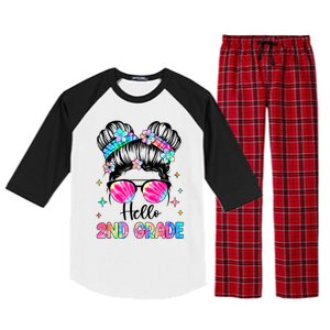 Hello 2nd Grade Messy Hair Bun Girl Back To School First Day Raglan Sleeve Pajama Set