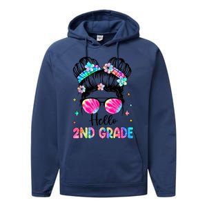 Hello 2nd Grade Messy Hair Bun Girl Back To School First Day Performance Fleece Hoodie