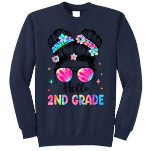 Hello 2nd Grade Messy Hair Bun Girl Back To School First Day Tall Sweatshirt