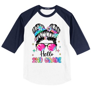 Hello 2nd Grade Messy Hair Bun Girl Back To School First Day Baseball Sleeve Shirt