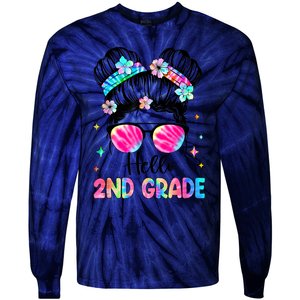 Hello 2nd Grade Messy Hair Bun Girl Back To School First Day Tie-Dye Long Sleeve Shirt