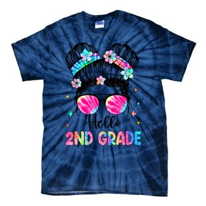 Hello 2nd Grade Messy Hair Bun Girl Back To School First Day Tie-Dye T-Shirt