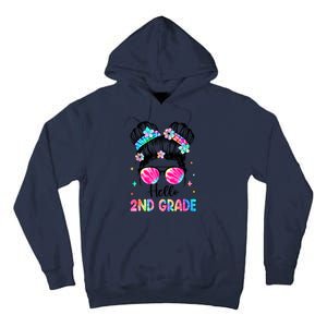 Hello 2nd Grade Messy Hair Bun Girl Back To School First Day Tall Hoodie