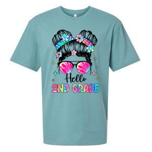 Hello 2nd Grade Messy Hair Bun Girl Back To School First Day Sueded Cloud Jersey T-Shirt