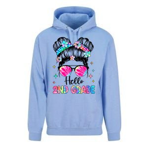 Hello 2nd Grade Messy Hair Bun Girl Back To School First Day Unisex Surf Hoodie