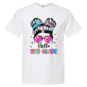 Hello 2nd Grade Messy Hair Bun Girl Back To School First Day Garment-Dyed Heavyweight T-Shirt