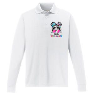 Hello 2nd Grade Messy Hair Bun Girl Back To School First Day Performance Long Sleeve Polo