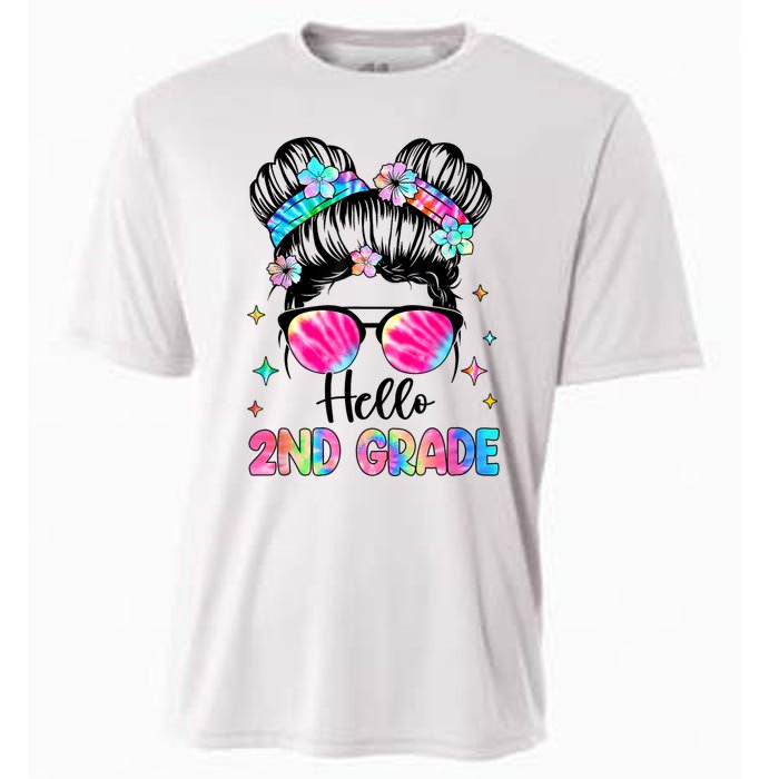 Hello 2nd Grade Messy Hair Bun Girl Back To School First Day Cooling Performance Crew T-Shirt