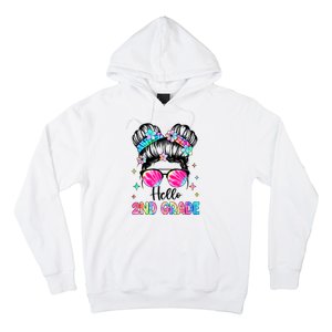 Hello 2nd Grade Messy Hair Bun Girl Back To School First Day Hoodie