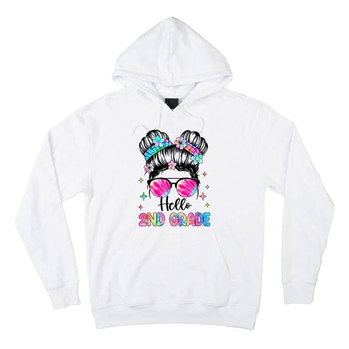 Hello 2nd Grade Messy Hair Bun Girl Back To School First Day Hoodie