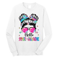 Hello 2nd Grade Messy Hair Bun Girl Back To School First Day Long Sleeve Shirt