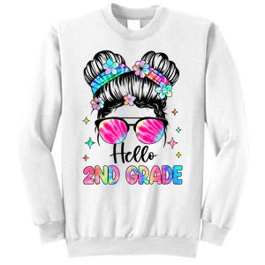 Hello 2nd Grade Messy Hair Bun Girl Back To School First Day Sweatshirt