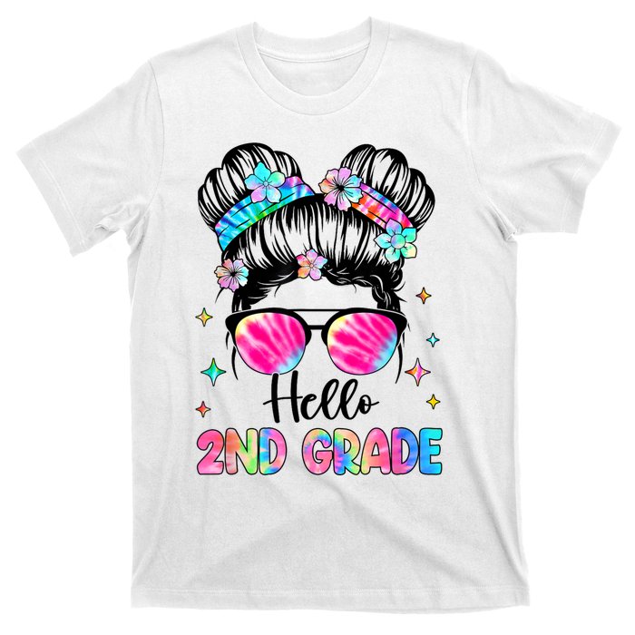 Hello 2nd Grade Messy Hair Bun Girl Back To School First Day T-Shirt