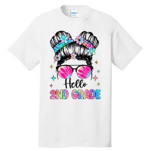 Hello 2nd Grade Messy Hair Bun Girl Back To School First Day Tall T-Shirt