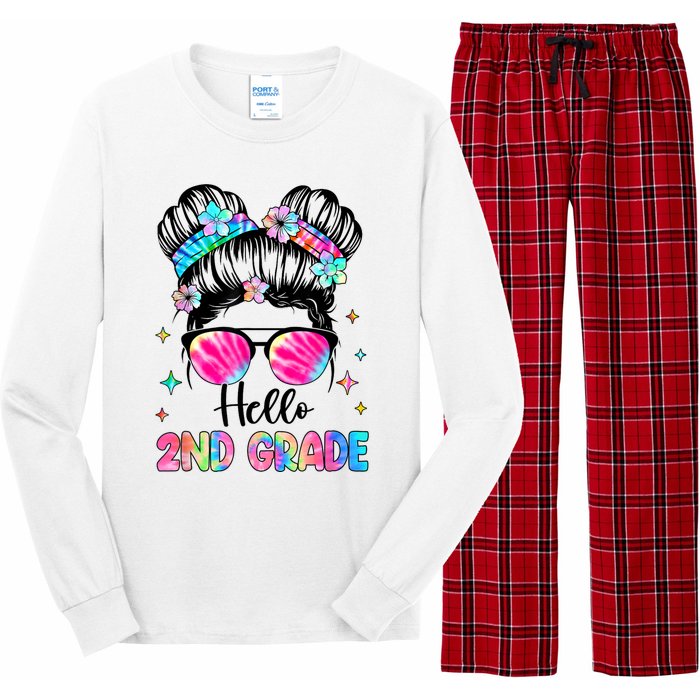 Hello 2nd Grade Messy Hair Bun Girl Back To School First Day Long Sleeve Pajama Set