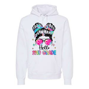 Hello 2nd Grade Messy Hair Bun Girl Back To School First Day Premium Hoodie