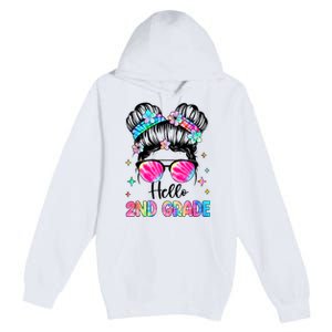 Hello 2nd Grade Messy Hair Bun Girl Back To School First Day Premium Pullover Hoodie