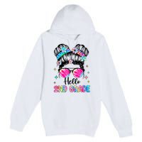 Hello 2nd Grade Messy Hair Bun Girl Back To School First Day Premium Pullover Hoodie