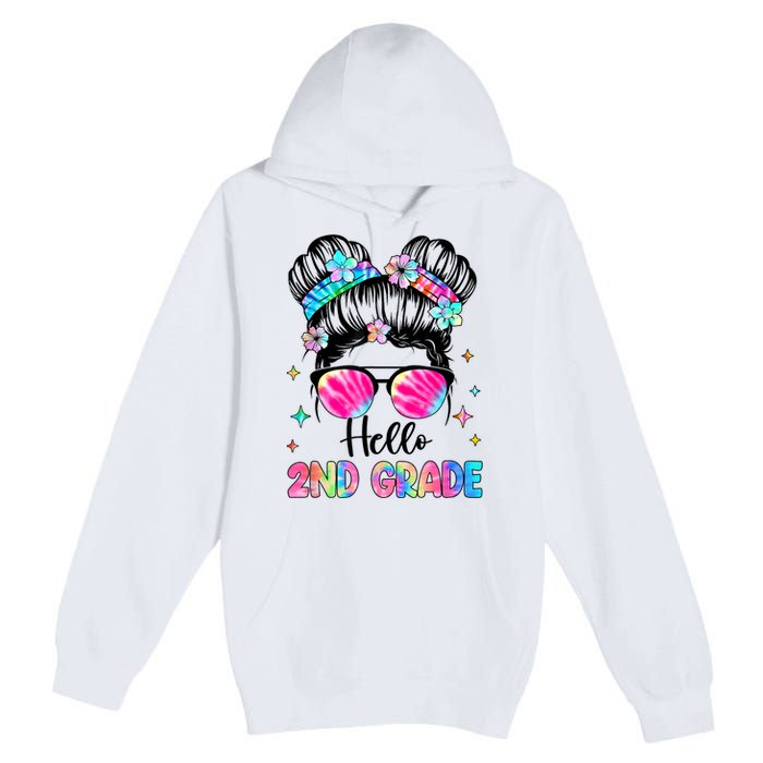 Hello 2nd Grade Messy Hair Bun Girl Back To School First Day Premium Pullover Hoodie