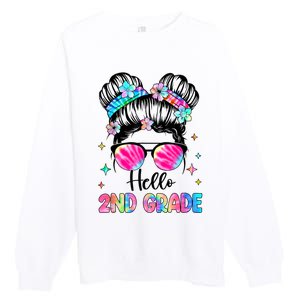 Hello 2nd Grade Messy Hair Bun Girl Back To School First Day Premium Crewneck Sweatshirt