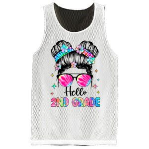 Hello 2nd Grade Messy Hair Bun Girl Back To School First Day Mesh Reversible Basketball Jersey Tank