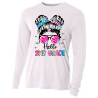 Hello 2nd Grade Messy Hair Bun Girl Back To School First Day Cooling Performance Long Sleeve Crew