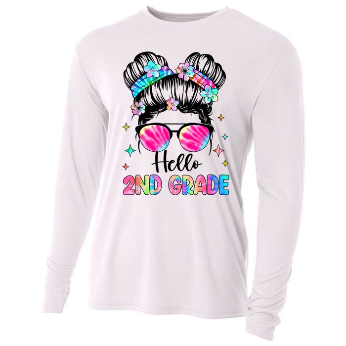 Hello 2nd Grade Messy Hair Bun Girl Back To School First Day Cooling Performance Long Sleeve Crew