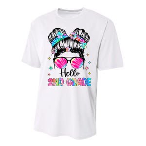 Hello 2nd Grade Messy Hair Bun Girl Back To School First Day Performance Sprint T-Shirt