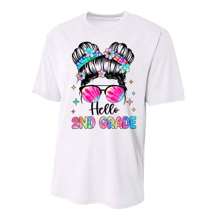 Hello 2nd Grade Messy Hair Bun Girl Back To School First Day Performance Sprint T-Shirt