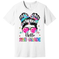 Hello 2nd Grade Messy Hair Bun Girl Back To School First Day Premium T-Shirt