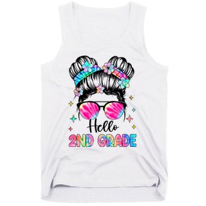 Hello 2nd Grade Messy Hair Bun Girl Back To School First Day Tank Top